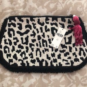 Anthropologie leopard beaded clutch